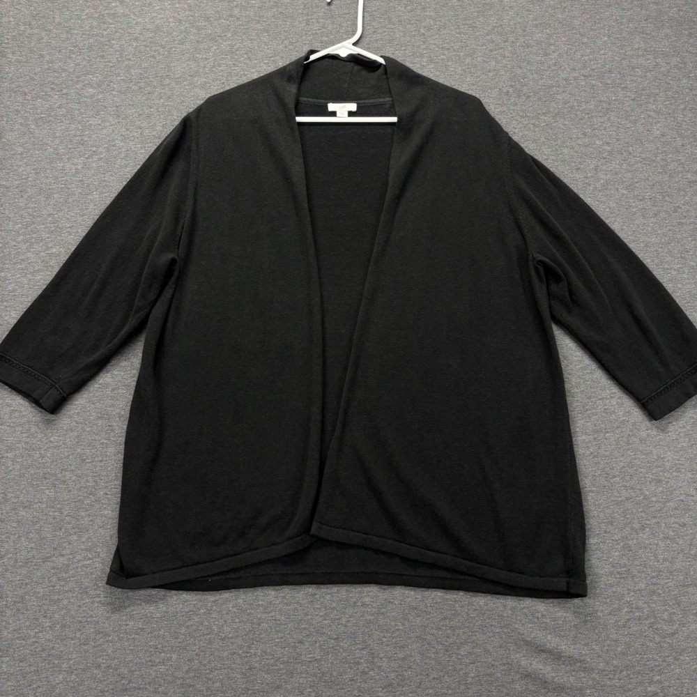 j.jill Cardigan Womens XL Open Front Linen Rayon Blend 3/4 Sleeve Black designer